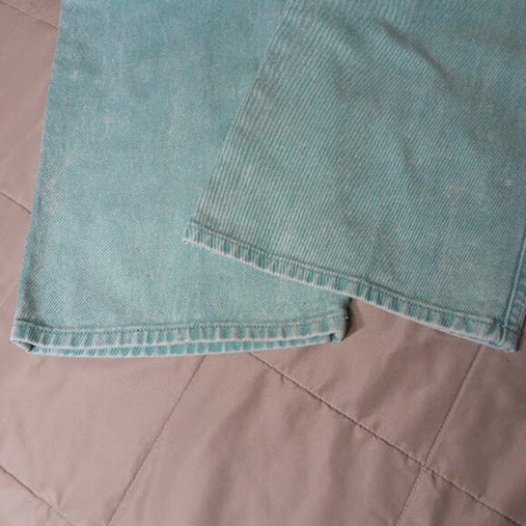 AVEC LES FILLES High Waist Retro Acid Wash Teal Green Pleated Wide Leg Jeans 24 - Picture 7 of 11